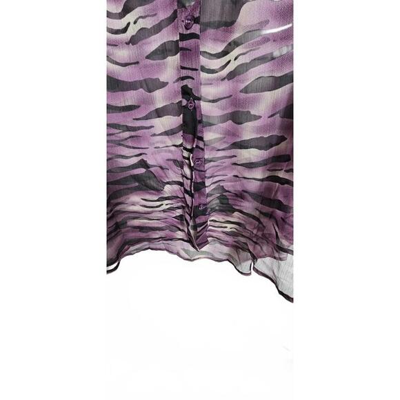 Nasty Gal Size 18 Purple and Black Sheer Button-Up Blouse with Animal Print - Picture 9 of 16